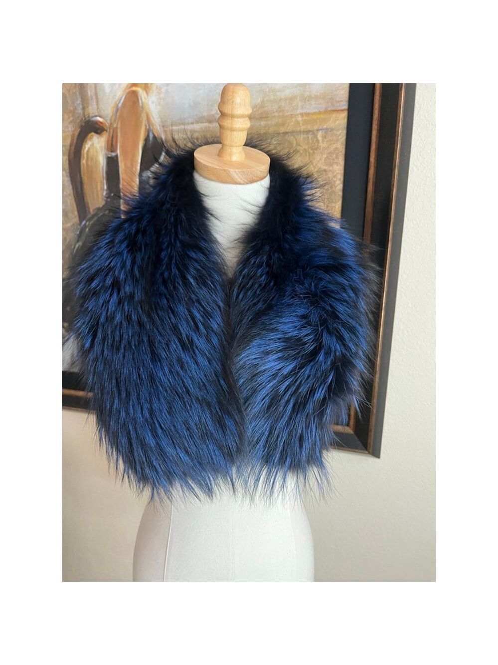 New Mr & Mrs Italy Blue & Black Fox Fur Scarf - Picture 2 of 7